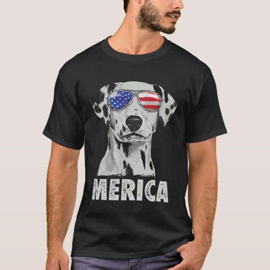 T-shirt Dalmatian 4th of July Merica Men American Flag Sun (Devant)