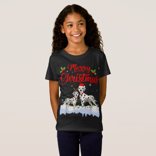 T-Shirt Dalmatian Dog Christmas Lights Funny Hat Santa Xma (Devant entier)