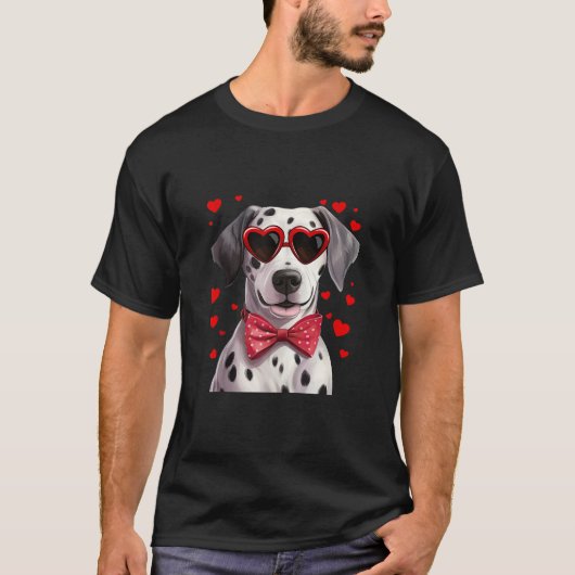 T-shirt Dalmatien Coeurs de Chien Lunettes de soleil Bow r (Devant)