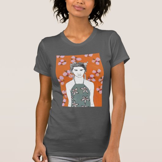 T-shirt Dame aux fleurs roses - Orange (Devant)