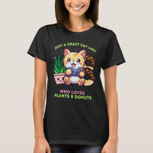 T-shirt Dame Chats Folle Qui Aime Plantes Jeux & Donuts