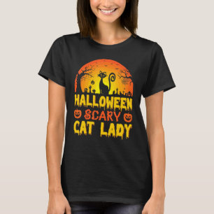 T-shirt Dame de chat effrayante Halloween Chat effrayant H
