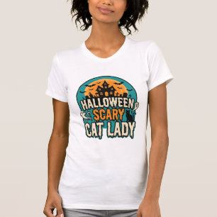 T-shirt Dame de chat Halloween Épouvantable Maison hantée