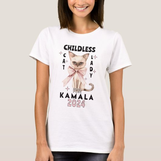 T-shirt Dame de chat sans enfant pour Kamala (Devant)