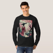 T-shirt Dame japonaise avec cerise parapluie Jardin en fle (Devant entier)