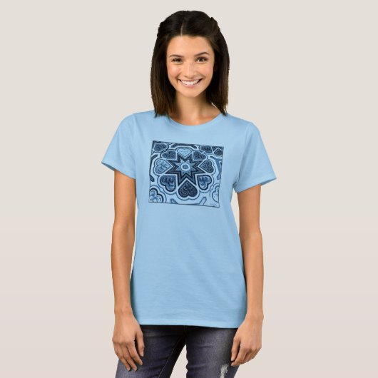T-shirt Dames Blue Folk Art Heart (Devant entier)