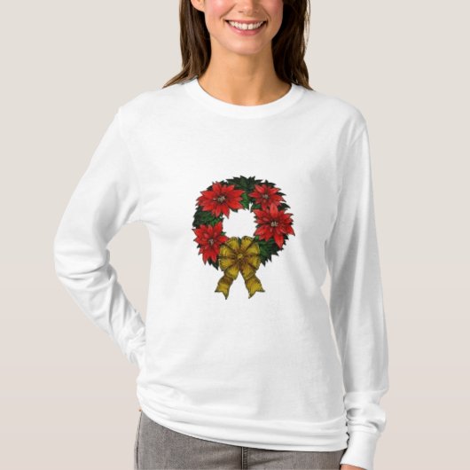 T-shirt Dames long Sleev de guirlande de Noël… - Customisé (Devant)