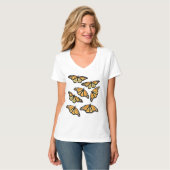 T-shirt Dames V Neck Tee Beaucoup de monarques (Devant entier)