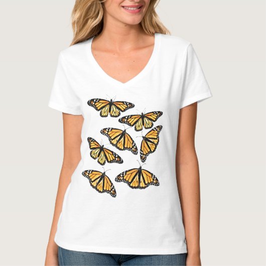 T-shirt Dames V Neck Tee Beaucoup de monarques (Devant)