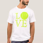 T-shirt d'amour de tennis<br><div class="desc">Ce T-shirt "d'amour de tennis" est sûr de marquer quelques points avec des joueurs de tennis. (Qui s'appelle, "ironie, " enfants.) La chemise définit le mot, "AMOUR" en jaune fluorescent, ouvrent le lettrage fait face, tout en à l'aide d'une balle de tennis pour le "O". La conception travaille sur beaucoup...</div>
