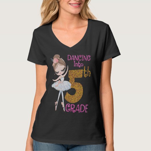 T-shirt Dancing Into 5th Grade Girl Ballerina Ballet Back  (Devant)