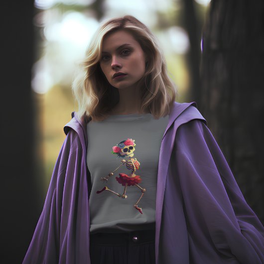 T-shirt Dancing Skeleton Floral Wreath