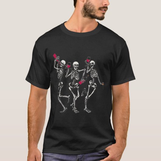 T-shirt Dancing Skeletons Drinking Wine Lover Funny Hallow (Devant)