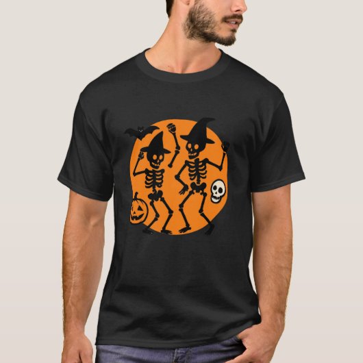 T-shirt Dancing Skeletons Pumpkin Halloween Vibes (Devant)