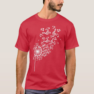 T-shirt Dandelion Musical Notes Musique Lover Nature Flowe