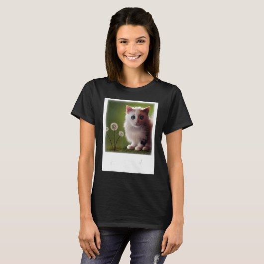 T-shirt Dandelion Next To A Baby Cat Realistic Art (Devant entier)