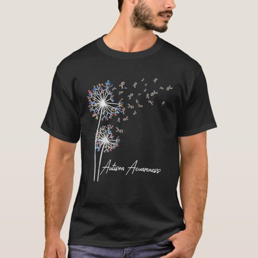 T-shirt Dandelion Ribbon Puzzle Piece Autism Awareness (Devant)