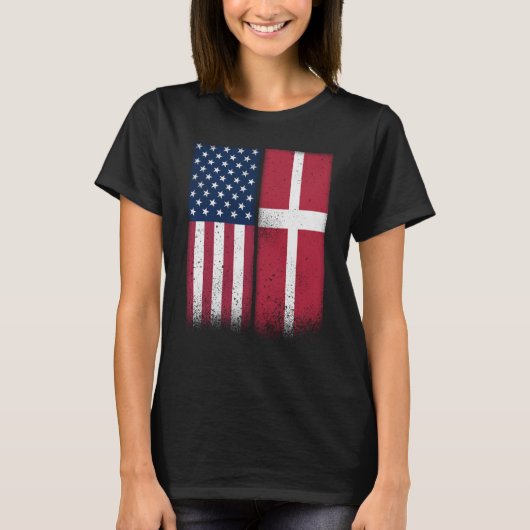 T-shirt Danemark Danemark Drapeaux Danois Américain Fier É (Devant)