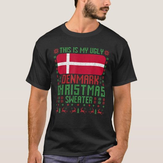 T-shirt Danemark Douleur de Noël moche Danemark Drapeau po (Devant)