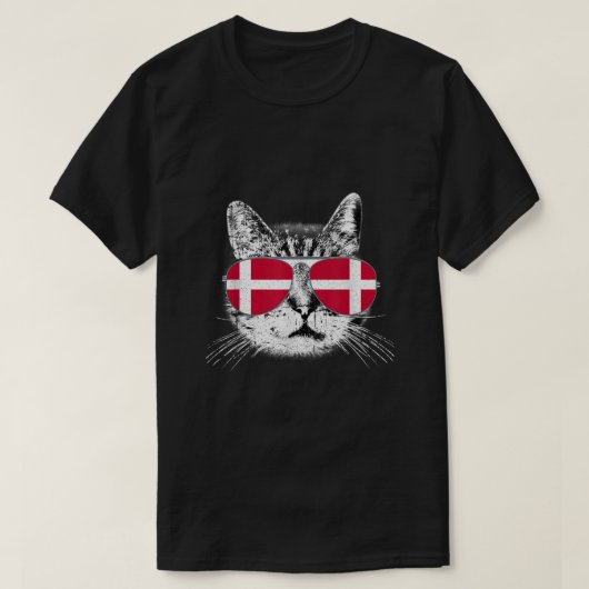 T-shirt Danemark Drapeau Danois Chat Lunettes de soleil Dr (Design devant)