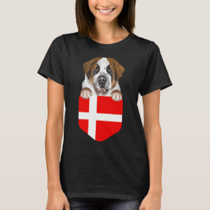 T-shirt Danemark Drapeau Saint Bernard Chien dans la poche