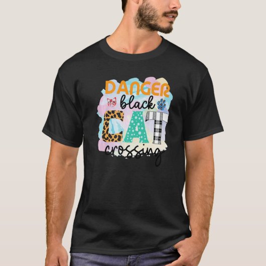 T-shirt Danger Chat Noir Traverse Graphique Patchwork (Devant)