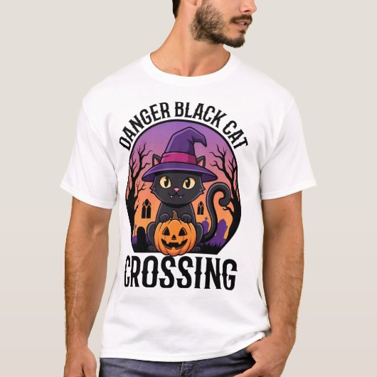 T-shirt Danger Halloween Chat Noir Traverse (Devant)