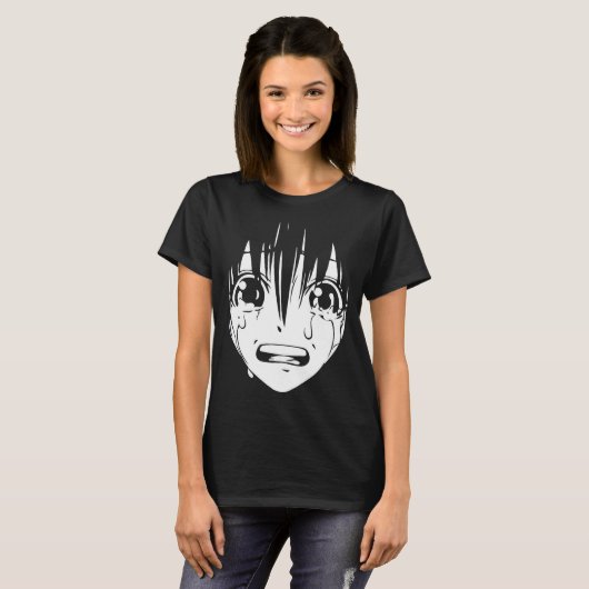 T-shirt d'Anime : Fille pleurante (noir et blanc) (Devant entier)