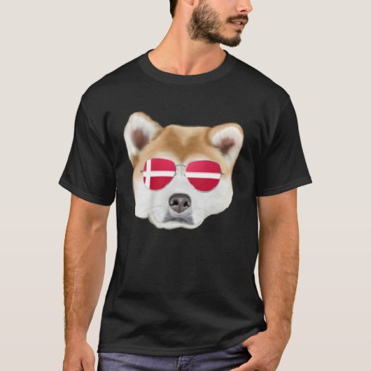 T-shirt Danish Flag Akita Dog Denmark Pocket (Devant)