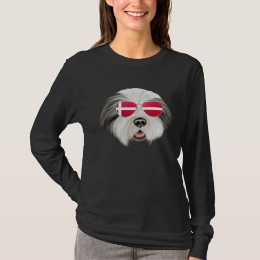 T-shirt Danish Flag Bearded Collie Dog Denmark Pocket (Devant)