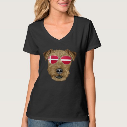 T-shirt Danish Flag Lakeland Terrier Dog Denmark Pocket (Devant)