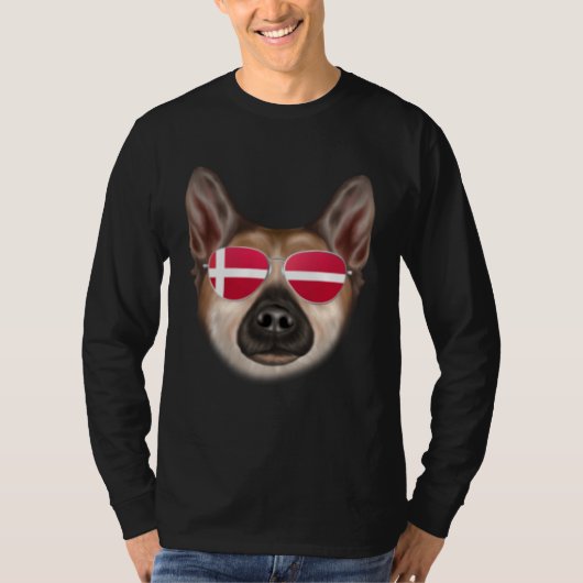 T-shirt Danish Flag Norwegian Buhund Dog Denmark Pocket (Devant)