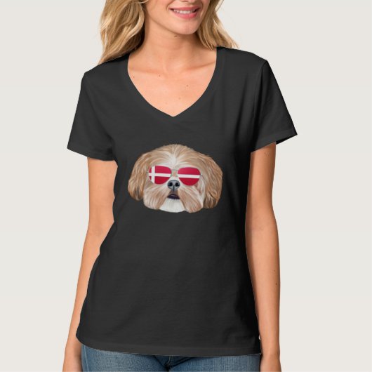 T-shirt Danish Flag Shih Tzu Dog Denmark Pocket (Devant)