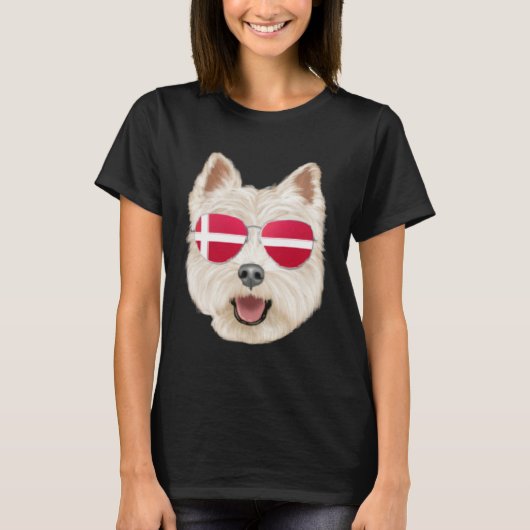 T-shirt Danish Flag West Highland White Terrier Dog Denmar (Devant)