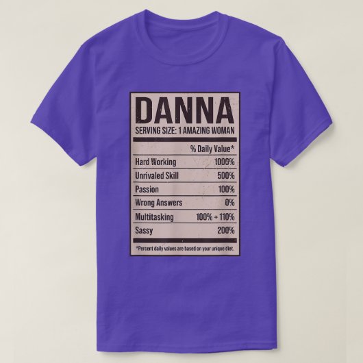 T-shirt Danna Nutrition Facts Nom Pseudo Alias Titre Fr (Design devant)