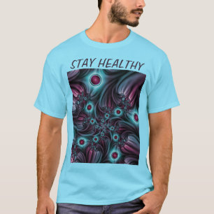 T-shirt Dans le fond bleu rose Abstrait Fractal Art Texte
