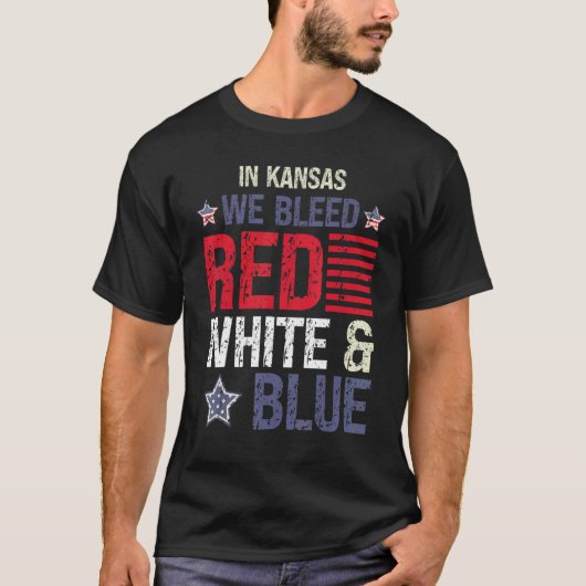 T-shirt Dans le Kansas nous avons saigné rouge blanc & ble (Devant)