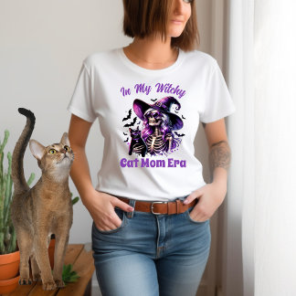 T-shirt Dans Mon Chat Witchy Maman Era Squelette Sorcière