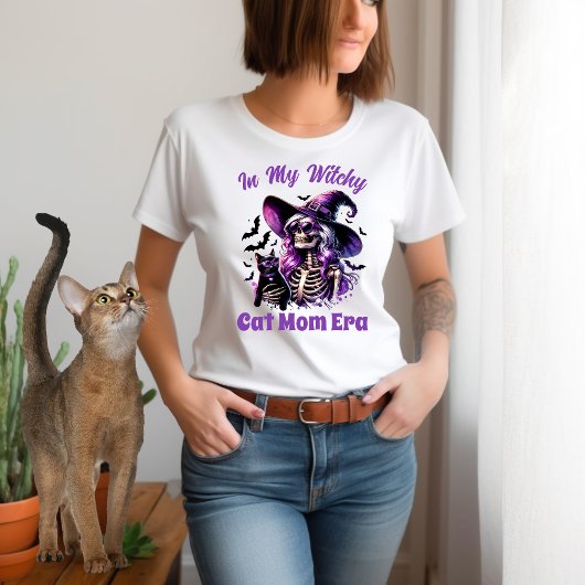 T-shirt Dans Mon Chat Witchy Maman Era Squelette Sorcière 