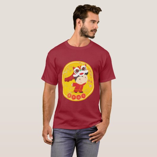 T-shirt Danse Lion Chinois Nouvel An Bonheur Hommes Tee (Devant entier)