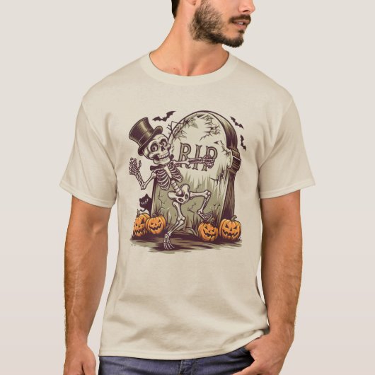 T-shirt Danser Squelette avec Gravestone (Devant)