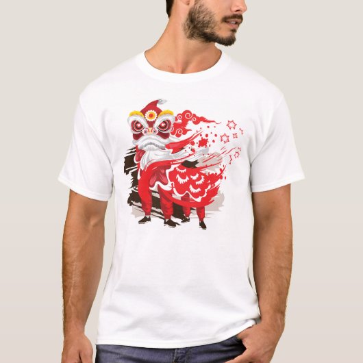 T-shirt Danseur de lion rouge chinois (Devant)