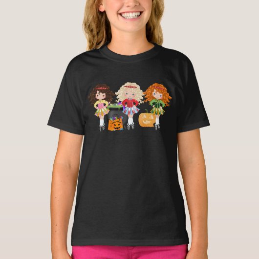 T-shirt Danseur irlandais Filles Happy Halloween Danse (Devant)