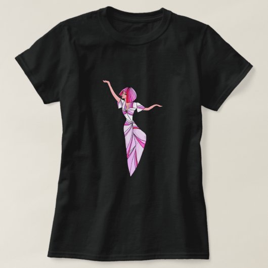 T-shirt Danseur rose funky fille avec cheveux roses (Design devant)