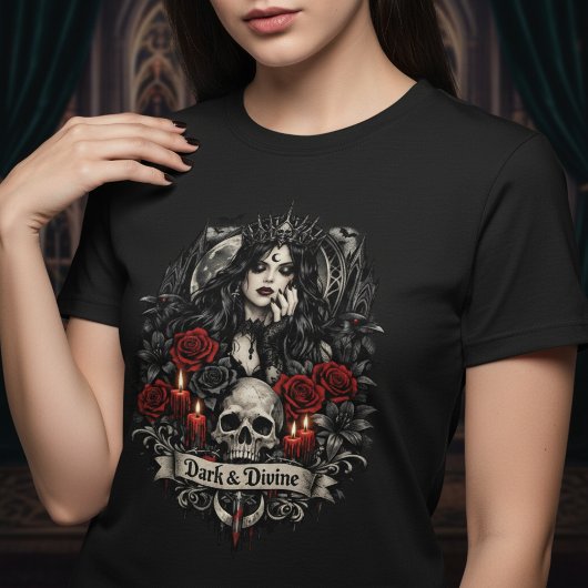 T-shirt Dark and Divine Gothic Skull and Roses