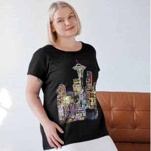 T-shirt Dark be the Night - Luminous Seattle Skyline