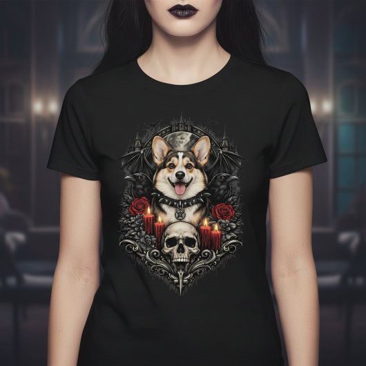 T-shirt Dark Gothic Corgi With Skull and Candles