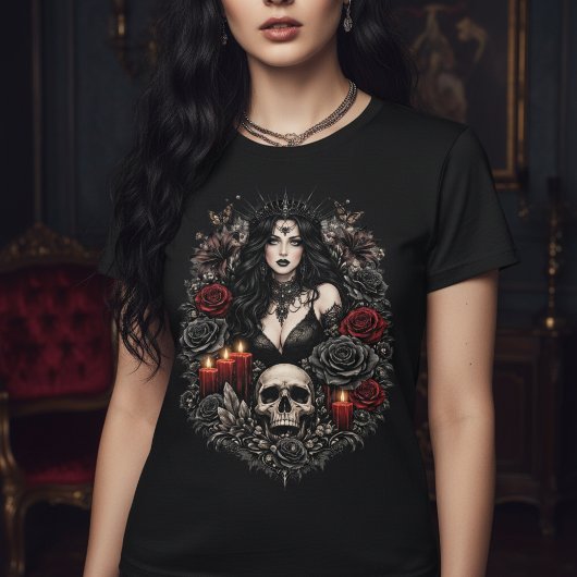 T-shirt Dark Gothic Queen With Skull and Candles