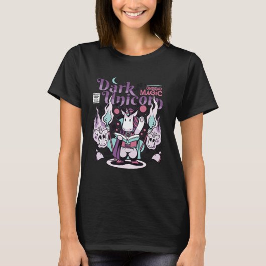 T-shirt Dark Undead Black Magic Funny Goth Unicorn (Devant)