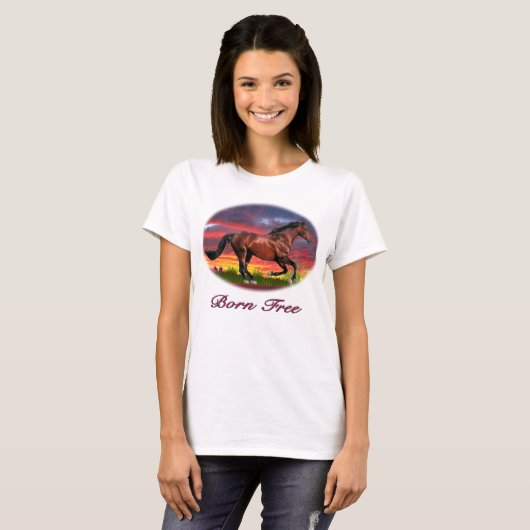 T-shirt d'art de cheval libre né (Devant entier)